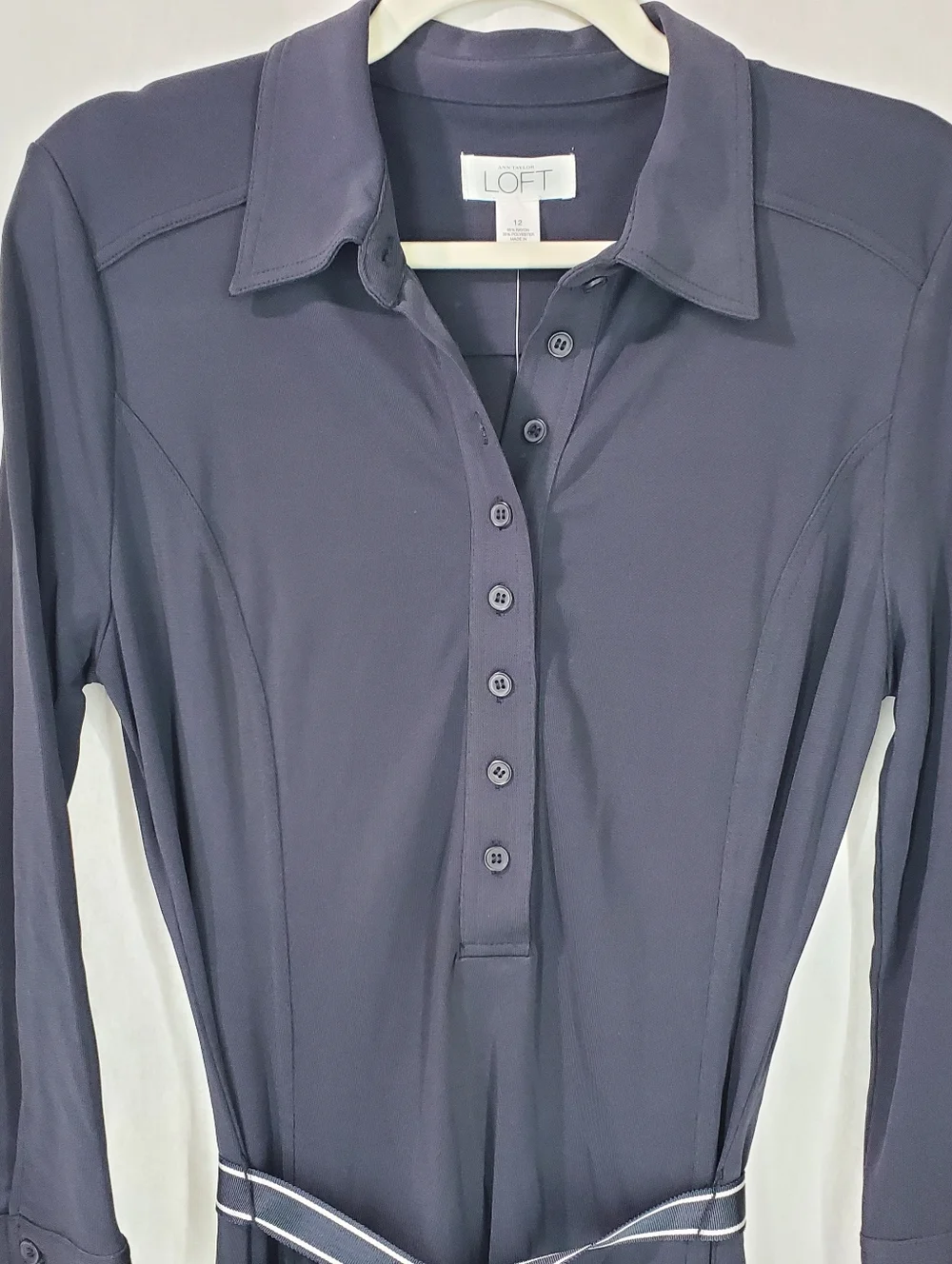 ANN TAYLOR LOFT Black Belted Shirt Dress SZ 12 Workwear Careerwear Interview NWT - Picture 3 of 6